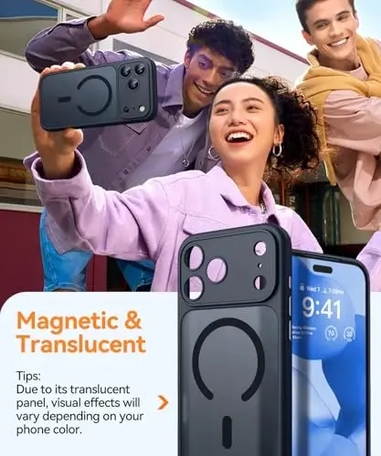 CANSHN Magnetic Compatible with iPhone 17 Pro Case, Upgraded [Full Camera Protection] [Compatible with Magsafe] [Translucent Matte] Shockproof Protective Phone Cover 6.3 Inch - Black - 7