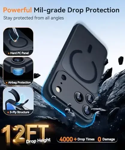 CANSHN Magnetic Compatible with iPhone 17 Pro Case, Upgraded [Full Camera Protection] [Compatible with Magsafe] [Translucent Matte] Shockproof Protective Phone Cover 6.3 Inch - Black - 6