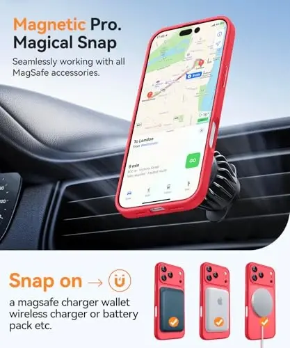 CANSHN Magnetic Compatible with iPhone 17 Pro Case, Upgraded [Full Camera Protection] [Compatible with Magsafe] [Translucent Matte] Shockproof Protective Phone Cover 6.3 Inch - Red - 5