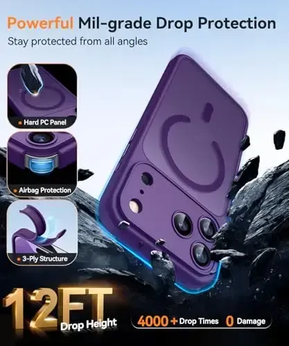 CANSHN Magnetic Compatible with iPhone 17 Pro Case, Upgraded [Full Camera Protection] [Compatible with Magsafe] [Translucent Matte] Shockproof Protective Phone Cover 6.3 Inch - Deep Purple - 6