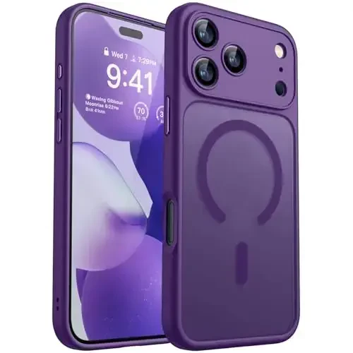CANSHN Magnetic Compatible with iPhone 17 Pro Case, Upgraded [Full Camera Protection] [Compatible with Magsafe] [Translucent Matte] Shockproof Protective Phone Cover 6.3 Inch - Deep Purple - CANSHN