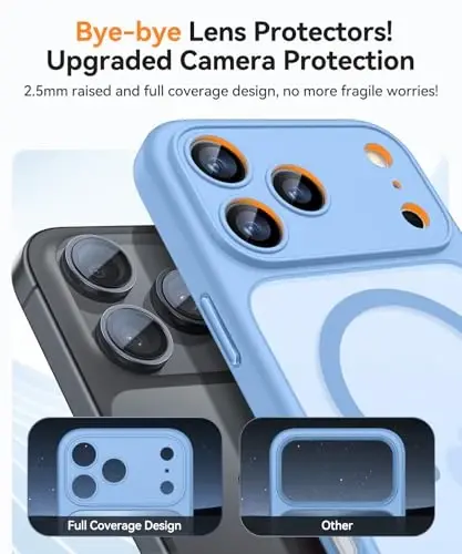 CANSHN Magnetic Compatible with iPhone 17 Pro Max Case, Upgraded [Full Camera Protection] [Compatible with Magsafe] [Translucent Matte] Shockproof Protective Phone Cover 6.9 Inch - Light Blue - 3