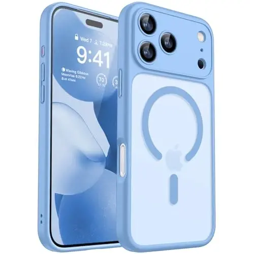 CANSHN Magnetic Compatible with iPhone 17 Pro Max Case, Upgraded [Full Camera Protection] [Compatible with Magsafe] [Translucent Matte] Shockproof Protective Phone Cover 6.9 Inch - Light Blue - 1
