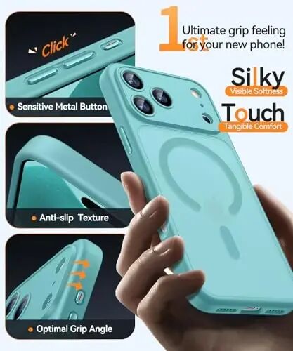 CANSHN Magnetic Compatible with iPhone 17 Pro Max Case, Upgraded [Full Camera Protection] [Compatible with Magsafe] [Translucent Matte] Shockproof Protective Phone Cover 6.9 Inch - Teal - 6