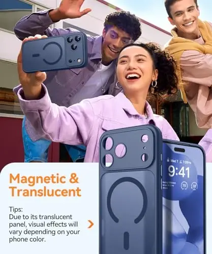 CANSHN Magnetic Compatible with iPhone 17 Pro Max Case, Upgraded [Full Camera Protection] [Compatible with Magsafe] [Translucent Matte] Shockproof Protective Phone Cover 6.9 Inch - Deep Blue - 7