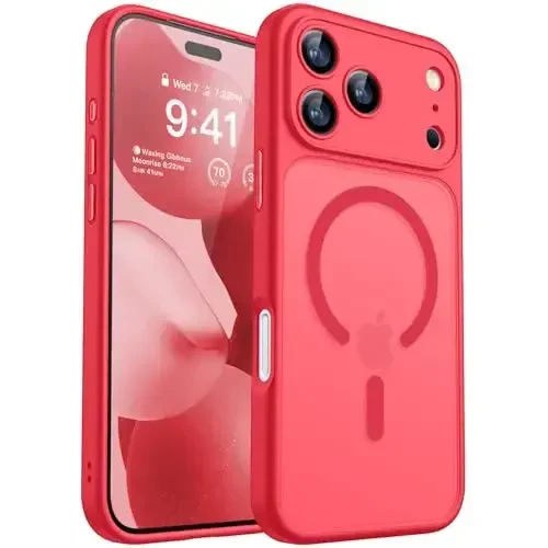 CANSHN Magnetic Compatible with iPhone 17 Pro Max Case, Upgraded [Full Camera Protection] [Compatible with Magsafe] [Translucent Matte] Shockproof Protective Phone Cover 6.9 Inch - Red - CANSHN