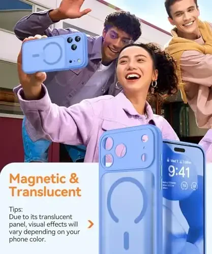 CANSHN iPhone 17 Pro Max uchun magnit bilan mos keladigan g'ilof, yangilangan [To'liq kamera himoyasi] [Magsafe bilan mos] [Yarim shaffof mat] Zarba o'tkazmaydigan himoya telefon qopqog'i 6.9 dyuym - Ultramarin - CANSHN (1)