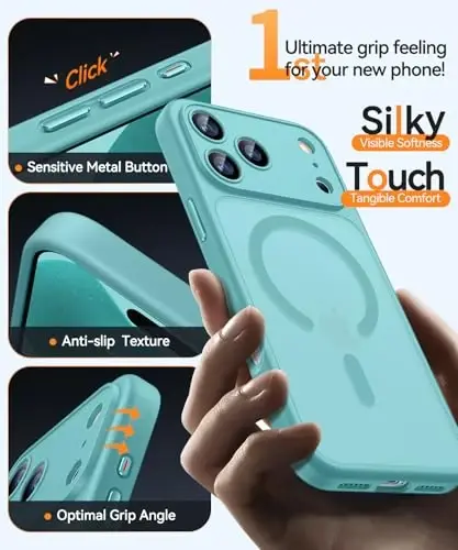 CANSHN iPhone 17 Pro Max uchun magnitli g‘ilof, yangilangan [To‘liq kamera himoyasi] [Magsafe bilan mos] [Yarim shaffof mat] Zarbadan himoya qiluvchi telefon qopqog‘i 6.9 dyuym - Moviy - 6