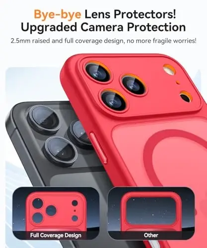 CANSHN iPhone 17 Pro uchun magnit moslashuvchan g'ilof, yangilangan [To'liq kamera himoyasi] [Magsafe bilan mos] [Yarim shaffof mat] zarbga chidamli himoya telefon qopqog'i 6,3 dyuym - Qizil - 4