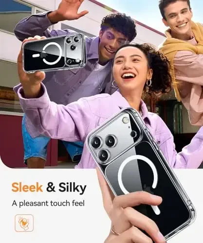 CANSHN iPhone 17 Pro uchun magnitli g‘ilof, tiniq, yangilangan [To‘liq kamera himoyasi] [Magsafe bilan mos] Sarğaymaydigan zarbga chidamli bamper telefon qopqog‘i 6.3 dyuym - Tiniq - 7