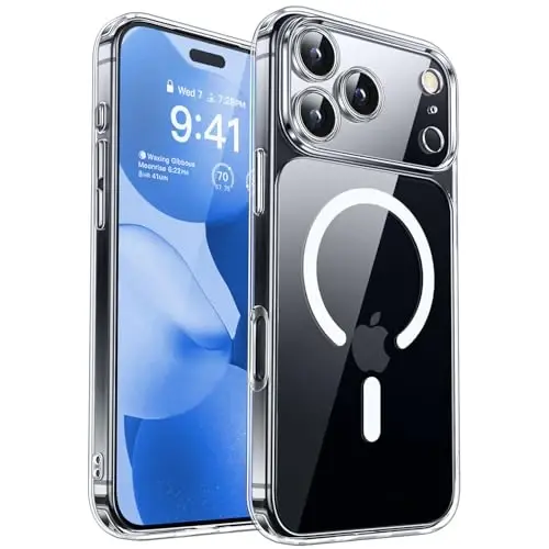 CANSHN iPhone 17 Pro uchun magnitli g‘ilof, tiniq, yangilangan [To‘liq kamera himoyasi] [Magsafe bilan mos] Sarğaymaydigan zarbga chidamli bamper telefon qopqog‘i 6.3 dyuym - Tiniq - CANSHN
