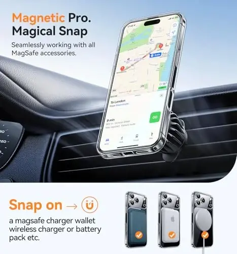 CANSHN iPhone 17 Pro uchun magnitli g‘ilof, tiniq, yangilangan [To‘liq kamera himoyasi] [Magsafe bilan mos] Sarğaymaydigan zarbga chidamli bamper telefon qopqog‘i 6.3 dyuym - Tiniq - 5