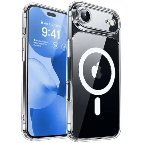 CANSHN iPhone Air Case (6.5 dyuym) bilan magnit mos, yangilangan [To'liq kamera himoyasi] [Magsafe bilan mos] Sararmaydigan zarbga chidamli bamper iPhone 17 Air Case uchun telefon qopqog'i, shaffof - CANSHN