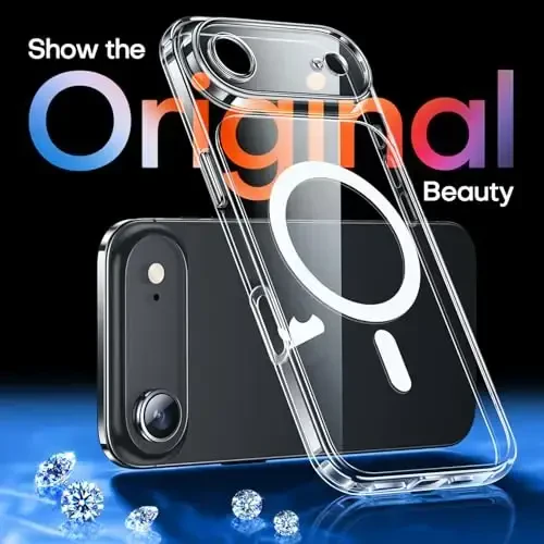 CANSHN iPhone Air Case (6.5 dyuym) bilan magnit mos, yangilangan [To'liq kamera himoyasi] [Magsafe bilan mos] Sararmaydigan zarbga chidamli bamper iPhone 17 Air Case uchun telefon qopqog'i, shaffof - 3