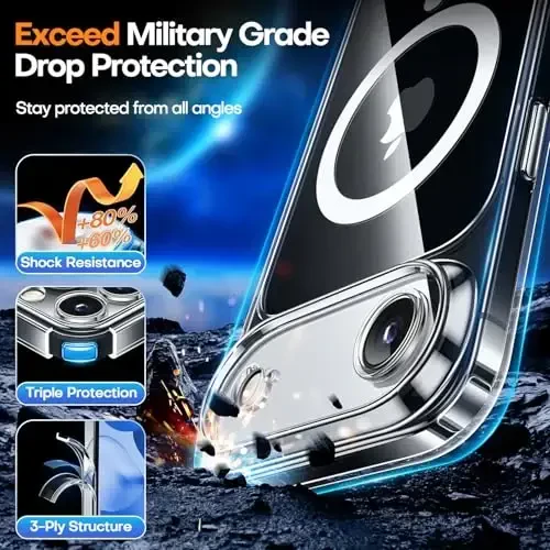 CANSHN iPhone Air Case (6.5 dyuym) bilan magnit mos, yangilangan [To'liq kamera himoyasi] [Magsafe bilan mos] Sararmaydigan zarbga chidamli bamper iPhone 17 Air Case uchun telefon qopqog'i, shaffof - 6