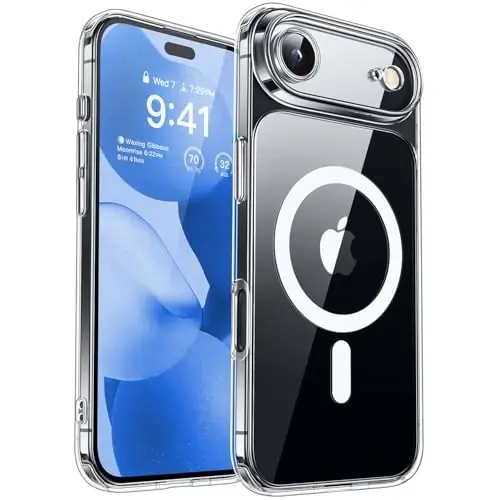 CANSHN iPhone Air Case (6.5 dyuym) bilan magnit mos, yangilangan [To'liq kamera himoyasi] [Magsafe bilan mos] Sararmaydigan zarbga chidamli bamper iPhone 17 Air Case uchun telefon qopqog'i, shaffof - CANSHN
