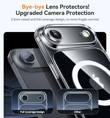 CANSHN iPhone Air Case (6.5 dyuym) bilan magnit mos, yangilangan [To'liq kamera himoyasi] [Magsafe bilan mos] Sararmaydigan zarbga chidamli bamper iPhone 17 Air Case uchun telefon qopqog'i, shaffof - 4
