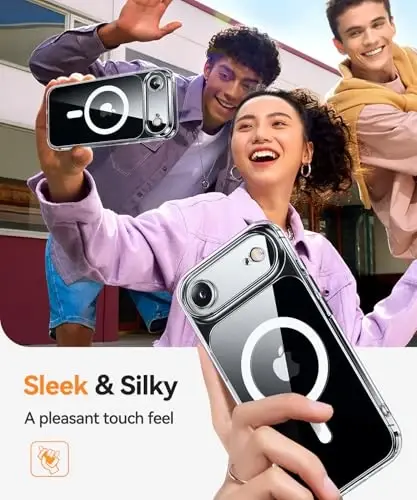 CANSHN iPhone Air Case (6.5 dyuym) bilan magnit mos, yangilangan [To'liq kamera himoyasi] [Magsafe bilan mos] Sararmaydigan zarbga chidamli bamper iPhone 17 Air Case uchun telefon qopqog'i, shaffof - 7