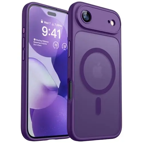CANSHN iPhone Air Case (6.5 dyuym) bilan mos keladi, yangilangan [To'liq kamera himoyasi] [Magsafe bilan mos keladi] [Shaffof mat] iPhone 17 Air Case uchun zarbaga chidamli telefon qopqog'i, to'q binafsha - 1