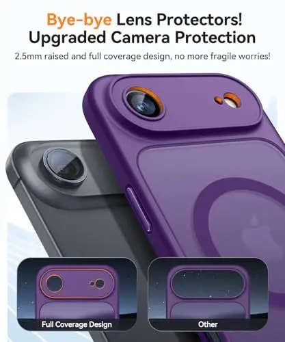 CANSHN iPhone Air Case (6.5 dyuym) bilan mos keladi, yangilangan [To'liq kamera himoyasi] [Magsafe bilan mos keladi] [Shaffof mat] iPhone 17 Air Case uchun zarbaga chidamli telefon qopqog'i, to'q binafsha - 3