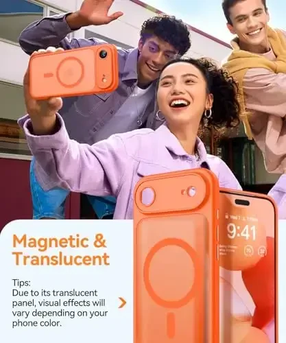 CANSHN iPhone Air Case (6.5 dyuym) bilan mos magnit, yangilangan [To'liq kamera himoyasi] [Magsafe bilan mos] [Yarim shaffof mat] iPhone 17 Air Case uchun zarbga chidamli telefon qopqog'i, to'q sariq - 4