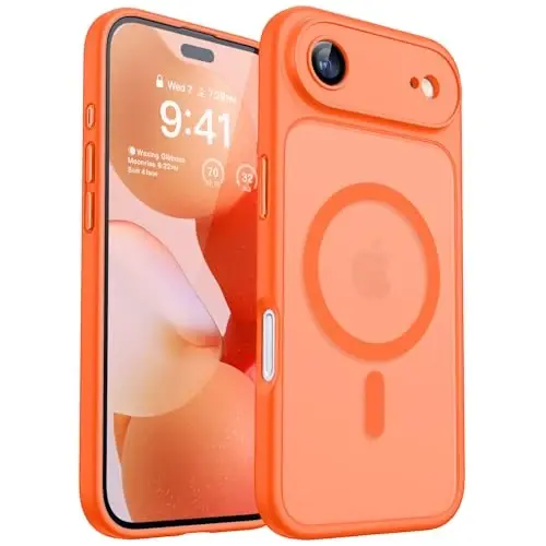 CANSHN iPhone Air Case (6.5 dyuym) bilan mos magnit, yangilangan [To'liq kamera himoyasi] [Magsafe bilan mos] [Yarim shaffof mat] iPhone 17 Air Case uchun zarbga chidamli telefon qopqog'i, to'q sariq - 2