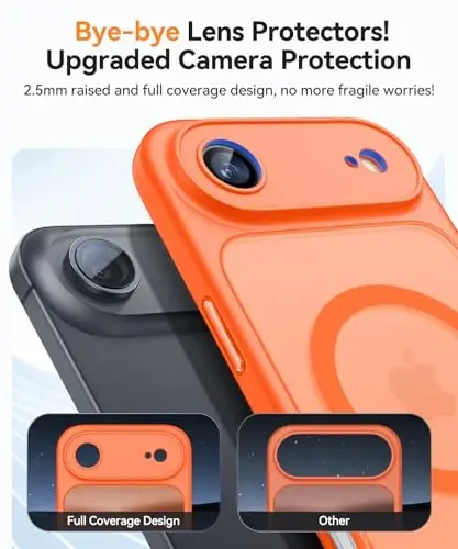 CANSHN iPhone Air Case (6.5 dyuym) bilan mos magnit, yangilangan [To'liq kamera himoyasi] [Magsafe bilan mos] [Yarim shaffof mat] iPhone 17 Air Case uchun zarbga chidamli telefon qopqog'i, to'q sariq - 3