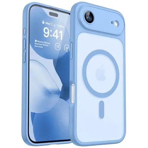 CANSHN Magnetic Compatible with iPhone Air Case(6.5 Inch), Upgraded [Full Camera Protection] [Compatible with Magsafe] [Translucent Matte] Shockproof Phone Cover for iPhone 17 Air Case,Light Blue - 1