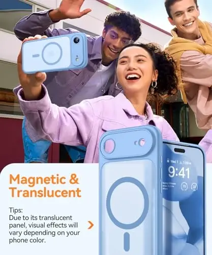 CANSHN Magnetic Compatible with iPhone Air Case(6.5 Inch), Upgraded [Full Camera Protection] [Compatible with Magsafe] [Translucent Matte] Shockproof Phone Cover for iPhone 17 Air Case,Light Blue - 4