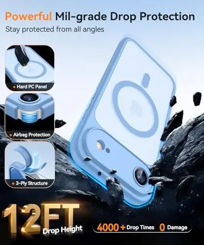 CANSHN Magnetic Compatible with iPhone Air Case(6.5 Inch), Upgraded [Full Camera Protection] [Compatible with Magsafe] [Translucent Matte] Shockproof Phone Cover for iPhone 17 Air Case,Light Blue - 6