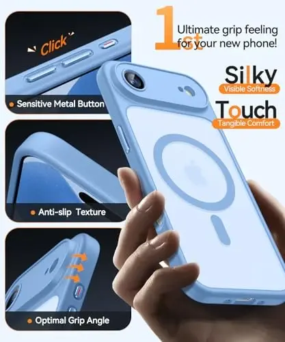 CANSHN Magnetic Compatible with iPhone Air Case(6.5 Inch), Upgraded [Full Camera Protection] [Compatible with Magsafe] [Translucent Matte] Shockproof Phone Cover for iPhone 17 Air Case,Light Blue - 7