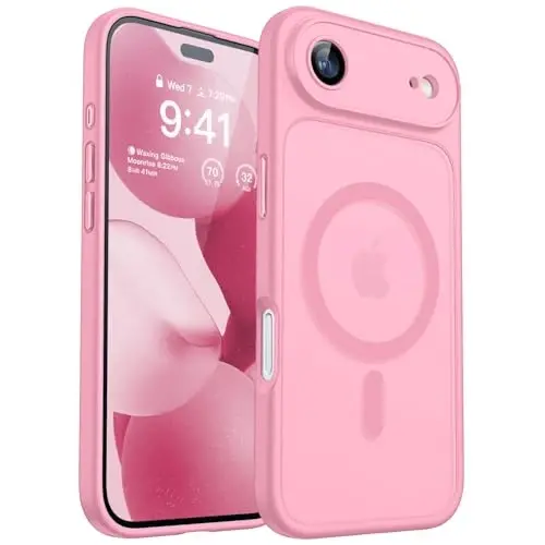 CANSHN Magnetic Compatible with iPhone Air Case(6.5 Inch), Upgraded [Full Camera Protection] [Compatible with Magsafe] [Translucent Matte] Shockproof Phone Cover for iPhone 17 Air Case,Pink - CANSHN