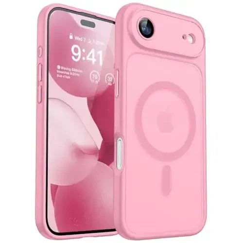 CANSHN Magnetic Compatible with iPhone Air Case(6.5 Inch), Upgraded [Full Camera Protection] [Compatible with Magsafe] [Translucent Matte] Shockproof Phone Cover for iPhone 17 Air Case,Pink - 1