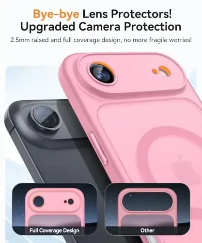 CANSHN Magnetic Compatible with iPhone Air Case(6.5 Inch), Upgraded [Full Camera Protection] [Compatible with Magsafe] [Translucent Matte] Shockproof Phone Cover for iPhone 17 Air Case,Pink - 3