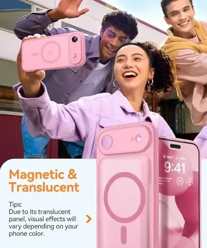 CANSHN Magnetic Compatible with iPhone Air Case(6.5 Inch), Upgraded [Full Camera Protection] [Compatible with Magsafe] [Translucent Matte] Shockproof Phone Cover for iPhone 17 Air Case,Pink - 4