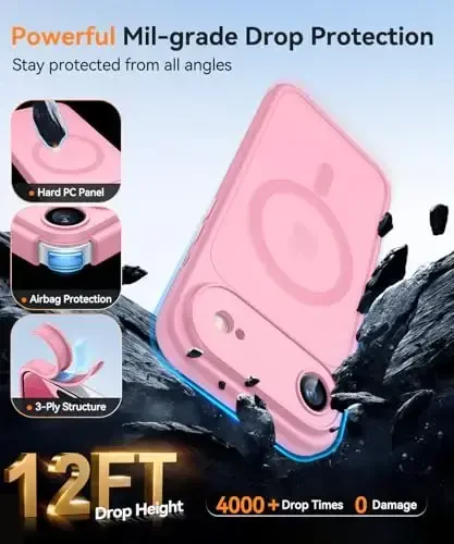 CANSHN Magnetic Compatible with iPhone Air Case(6.5 Inch), Upgraded [Full Camera Protection] [Compatible with Magsafe] [Translucent Matte] Shockproof Phone Cover for iPhone 17 Air Case,Pink - 6