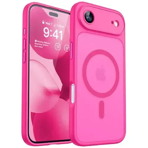 CANSHN Magnetic Compatible with iPhone Air Case(6.5 Inch), Upgraded [Full Camera Protection] [Compatible with Magsafe] [Translucent Matte] Shockproof Phone Cover for iPhone 17 Air Case,Hot Pink - 1