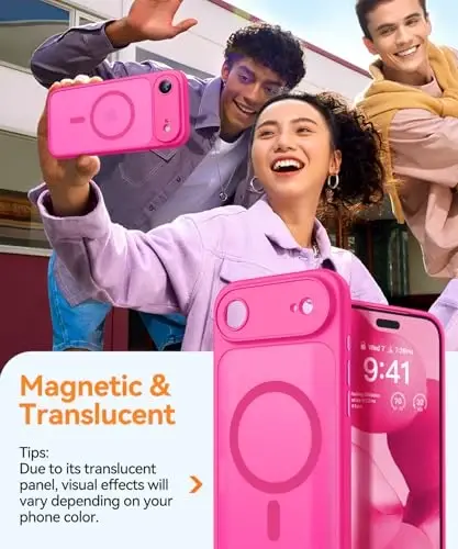 CANSHN Magnetic Compatible with iPhone Air Case(6.5 Inch), Upgraded [Full Camera Protection] [Compatible with Magsafe] [Translucent Matte] Shockproof Phone Cover for iPhone 17 Air Case,Hot Pink - 4