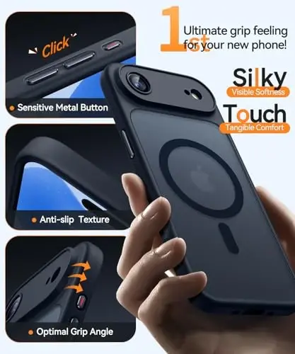 CANSHN Magnetic Compatible with iPhone Air Case(6.5 Inch), Upgraded [Full Camera Protection] [Compatible with Magsafe] [Translucent Matte] Shockproof Phone Cover for iPhone 17 Air Case,Black - 7