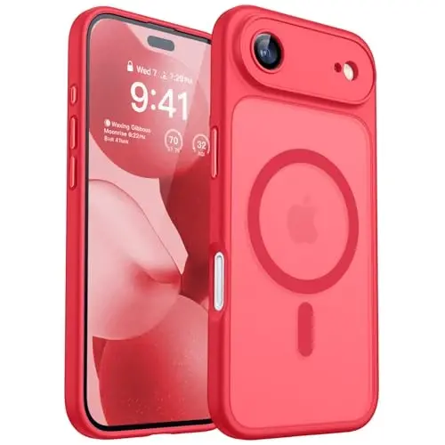 CANSHN Magnetic Compatible with iPhone Air Case(6.5 Inch), Upgraded [Full Camera Protection] [Compatible with Magsafe] [Translucent Matte] Shockproof Phone Cover for iPhone 17 Air Case,Red - 1