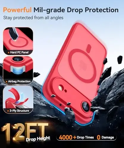 CANSHN Magnetic Compatible with iPhone Air Case(6.5 Inch), Upgraded [Full Camera Protection] [Compatible with Magsafe] [Translucent Matte] Shockproof Phone Cover for iPhone 17 Air Case,Red - 6