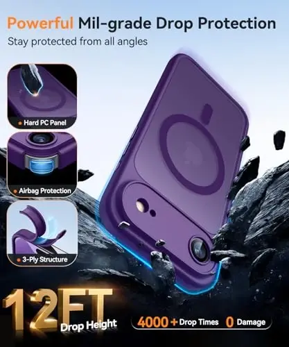 CANSHN Magnetic Compatible with iPhone Air Case(6.5 Inch), Upgraded [Full Camera Protection] [Compatible with Magsafe] [Translucent Matte] Shockproof Phone Cover for iPhone 17 Air Case,Deep Purple - 6