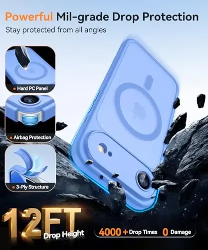 CANSHN Magnetic Compatible with iPhone Air Case(6.5 Inch), Upgraded [Full Camera Protection] [Compatible with Magsafe] [Translucent Matte] Shockproof Phone Cover for iPhone 17 Air Case,Ultramarine - 6