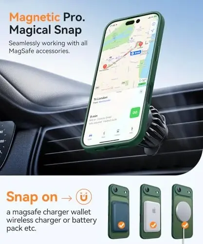CANSHN Magnetic Compatible with iPhone Air Case(6.5 Inch), Upgraded [Full Camera Protection] [Compatible with Magsafe] [Translucent Matte] Shockproof Phone Cover for iPhone 17 Air Case,Deep Green - 5