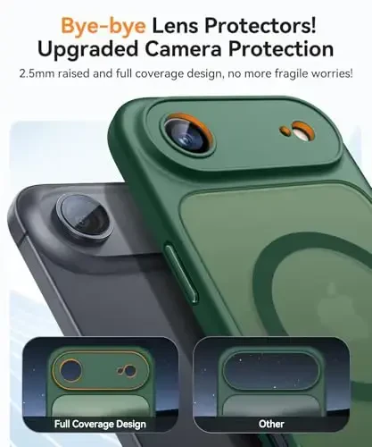 CANSHN Magnetic Compatible with iPhone Air Case(6.5 Inch), Upgraded [Full Camera Protection] [Compatible with Magsafe] [Translucent Matte] Shockproof Phone Cover for iPhone 17 Air Case,Deep Green - 3