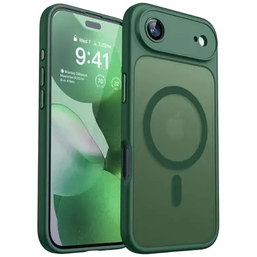 CANSHN Magnetic Compatible with iPhone Air Case(6.5 Inch), Upgraded [Full Camera Protection] [Compatible with Magsafe] [Translucent Matte] Shockproof Phone Cover for iPhone 17 Air Case,Deep Green - CANSHN