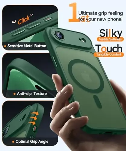 CANSHN Magnetic Compatible with iPhone Air Case(6.5 Inch), Upgraded [Full Camera Protection] [Compatible with Magsafe] [Translucent Matte] Shockproof Phone Cover for iPhone 17 Air Case,Deep Green - 7