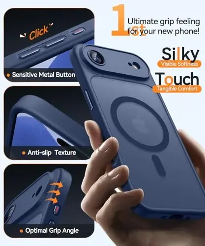 CANSHN Magnetic Compatible with iPhone Air Case(6.5 Inch), Upgraded [Full Camera Protection] [Compatible with Magsafe] [Translucent Matte] Shockproof Phone Cover for iPhone 17 Air Case,Deep Blue - 7