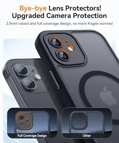 CANSHN Magnetic Compatible with iPhone 12 Case, Upgraded [Full Camera Protection] [Compatible with Magsafe] [Translucent Matte] Shockproof Protective Phone Case Cover 6.1 Inch - Black - 3