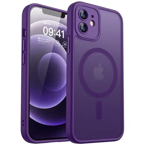 CANSHN Magnetic Compatible with iPhone 12 Case, Upgraded [Full Camera Protection] [Compatible with Magsafe] [Translucent Matte] Shockproof Protective Phone Case Cover 6.1 Inch - Deep Purple - 1